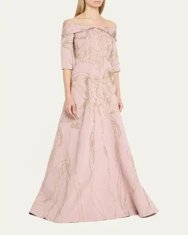 Rickie Freeman for Teri Jon Off-Shoulder Metallic Jacquard Gown | Thumbnail 4 Rickie Freeman for Teri Jon Off-Shoulder Metallic Jacquard Gown | Thumbnail 4