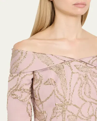 Rickie Freeman for Teri Jon Off-Shoulder Metallic Jacquard Gown | Thumbnail 5 Rickie Freeman for Teri Jon Off-Shoulder Metallic Jacquard Gown | Thumbnail 5