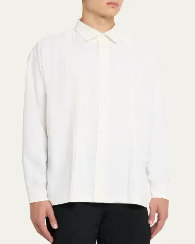 IM MEN Men's Polyester Pleated Stripe Sport Shirt | Thumbnail 4 IM MEN Men's Polyester Pleated Stripe Sport Shirt | Thumbnail 4