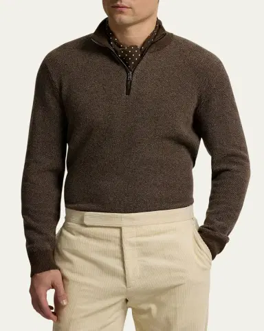 Ralph Lauren Purple Label Men's Birdseye Cashmere Half-Zip Mock Neck Sweater | Thumbnail 2 Ralph Lauren Purple Label Men's Birdseye Cashmere Half-Zip Mock Neck Sweater | Thumbnail 2