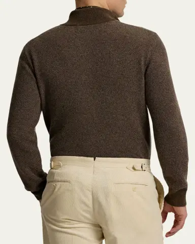 Ralph Lauren Purple Label Men's Birdseye Cashmere Half-Zip Mock Neck Sweater | Thumbnail 3 Ralph Lauren Purple Label Men's Birdseye Cashmere Half-Zip Mock Neck Sweater | Thumbnail 3