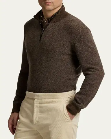 Ralph Lauren Purple Label Men's Birdseye Cashmere Half-Zip Mock Neck Sweater | Thumbnail 4 Ralph Lauren Purple Label Men's Birdseye Cashmere Half-Zip Mock Neck Sweater | Thumbnail 4