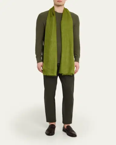 PIACENZA 1733 Men's Cashmere Eyelash Fringe Solid Scarf | Thumbnail 2 PIACENZA 1733 Men's Cashmere Eyelash Fringe Solid Scarf | Thumbnail 2