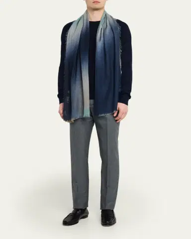 PIACENZA 1733 Men's Cashmere Degrade-Motif Eyelash Fringe Scarf | Thumbnail 2 PIACENZA 1733 Men's Cashmere Degrade-Motif Eyelash Fringe Scarf | Thumbnail 2