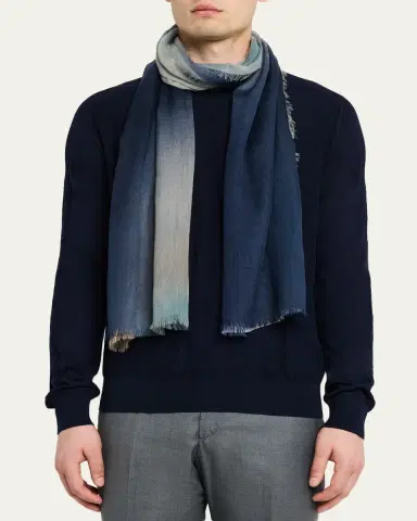 PIACENZA 1733 Men's Cashmere Degrade-Motif Eyelash Fringe Scarf | Thumbnail 3 PIACENZA 1733 Men's Cashmere Degrade-Motif Eyelash Fringe Scarf | Thumbnail 3