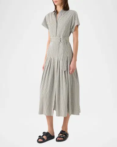 Akris punto Cap-Sleeve Belted Cotton Poplin Pleated Midi Shirtdress | Thumbnail 4 Akris punto Cap-Sleeve Belted Cotton Poplin Pleated Midi Shirtdress | Thumbnail 4