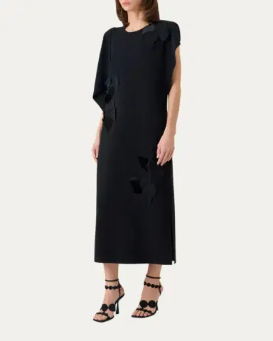 Akris punto Sleeveless Asymmetric Draped Papercut Flower Crepe Midi Dress | Thumbnail 4 Akris punto Sleeveless Asymmetric Draped Papercut Flower Crepe Midi Dress | Thumbnail 4