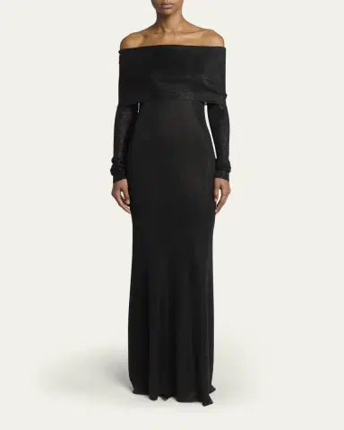 Balenciaga Metallic Rib Off-The-Shoulder Maxi Dress | Thumbnail 2 Balenciaga Metallic Rib Off-The-Shoulder Maxi Dress | Thumbnail 2