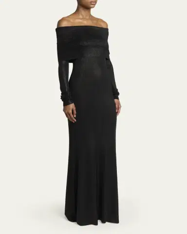 Balenciaga Metallic Rib Off-The-Shoulder Maxi Dress | Thumbnail 4 Balenciaga Metallic Rib Off-The-Shoulder Maxi Dress | Thumbnail 4
