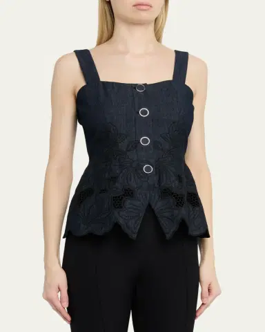 Veronica Beard Mirielle Embroidered Denim Top | Thumbnail 4 Veronica Beard Mirielle Embroidered Denim Top | Thumbnail 4