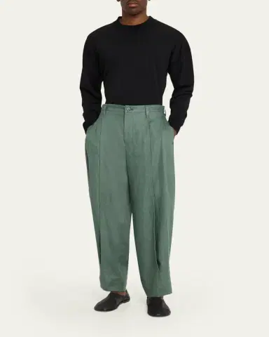 IM MEN Men's Linen Pleated Tapered-Leg Trousers | Thumbnail 2 IM MEN Men's Linen Pleated Tapered-Leg Trousers | Thumbnail 2