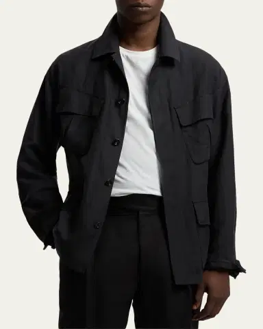 Ralph Lauren Purple Label Men's Silk and Linen Flap-Pocket Field Jacket | Thumbnail 4 Ralph Lauren Purple Label Men's Silk and Linen Flap-Pocket Field Jacket | Thumbnail 4