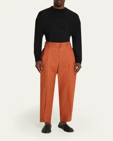 IM MEN Men's Linen Pleated Tapered-Leg Trousers | Thumbnail 2 IM MEN Men's Linen Pleated Tapered-Leg Trousers | Thumbnail 2