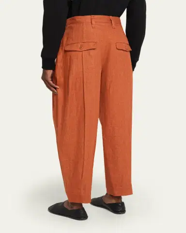 IM MEN Men's Linen Pleated Tapered-Leg Trousers | Thumbnail 3 IM MEN Men's Linen Pleated Tapered-Leg Trousers | Thumbnail 3