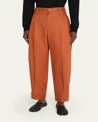 IM MEN Men's Linen Pleated Tapered-Leg Trousers | Thumbnail 4 IM MEN Men's Linen Pleated Tapered-Leg Trousers | Thumbnail 4