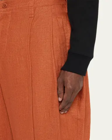 IM MEN Men's Linen Pleated Tapered-Leg Trousers | Thumbnail 5 IM MEN Men's Linen Pleated Tapered-Leg Trousers | Thumbnail 5