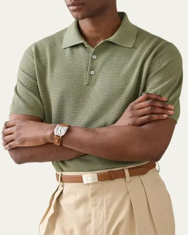 Ralph Lauren Purple Label Men's Silk-Blend Short-Sleeve Polo Sweater | Thumbnail 4 Ralph Lauren Purple Label Men's Silk-Blend Short-Sleeve Polo Sweater | Thumbnail 4