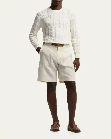 Ralph Lauren Purple Label Men's Cotton and Silk Cable Knit Crewneck Sweater | Thumbnail 2 Ralph Lauren Purple Label Men's Cotton and Silk Cable Knit Crewneck Sweater | Thumbnail 2