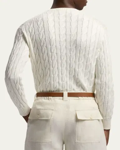 Ralph Lauren Purple Label Men's Cotton and Silk Cable Knit Crewneck Sweater | Thumbnail 3 Ralph Lauren Purple Label Men's Cotton and Silk Cable Knit Crewneck Sweater | Thumbnail 3