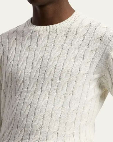 Ralph Lauren Purple Label Men's Cotton and Silk Cable Knit Crewneck Sweater | Thumbnail 5 Ralph Lauren Purple Label Men's Cotton and Silk Cable Knit Crewneck Sweater | Thumbnail 5