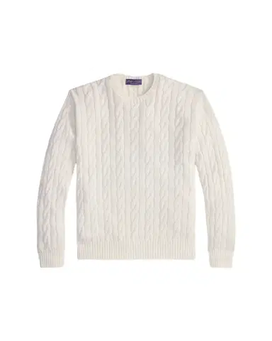 Ralph Lauren Purple Label Men's Cotton and Silk Cable Knit Crewneck Sweater | Thumbnail 1 Ralph Lauren Purple Label Men's Cotton and Silk Cable Knit Crewneck Sweater | Thumbnail 1