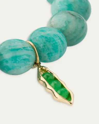Sydney Evan 14K Green Jade Pea Pod Charm on Amazonite Stretch Bracelet | Thumbnail 3 Sydney Evan 14K Green Jade Pea Pod Charm on Amazonite Stretch Bracelet | Thumbnail 3