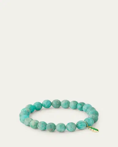 Sydney Evan 14K Green Jade Pea Pod Charm on Amazonite Stretch Bracelet | Thumbnail 4 Sydney Evan 14K Green Jade Pea Pod Charm on Amazonite Stretch Bracelet | Thumbnail 4