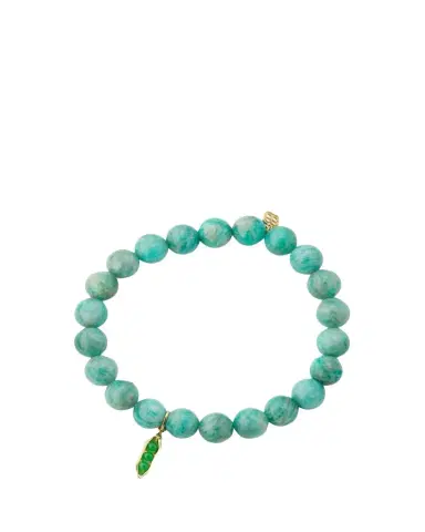 Sydney Evan 14K Green Jade Pea Pod Charm on Amazonite Stretch Bracelet | Thumbnail 1 Sydney Evan 14K Green Jade Pea Pod Charm on Amazonite Stretch Bracelet | Thumbnail 1