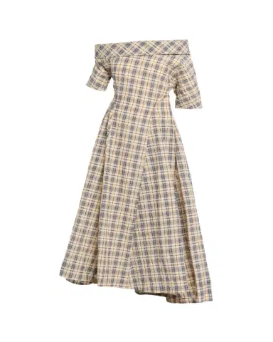 BERNADETTE Bowery Off-The-Shoulder Check Seersucker Asymmetric Dress | Thumbnail 1 BERNADETTE Bowery Off-The-Shoulder Check Seersucker Asymmetric Dress | Thumbnail 1