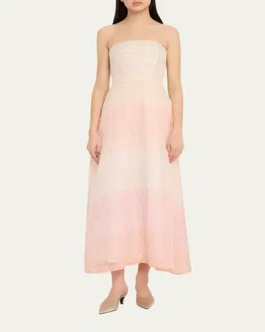 BERNADETTE Odette Strapless Threaded Silk Midi Dress | Thumbnail 2 BERNADETTE Odette Strapless Threaded Silk Midi Dress | Thumbnail 2