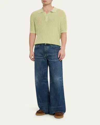 Jeanerica Men's Whiskered Dark Blue Denim Wide-Leg Jeans | Thumbnail 2 Jeanerica Men's Whiskered Dark Blue Denim Wide-Leg Jeans | Thumbnail 2