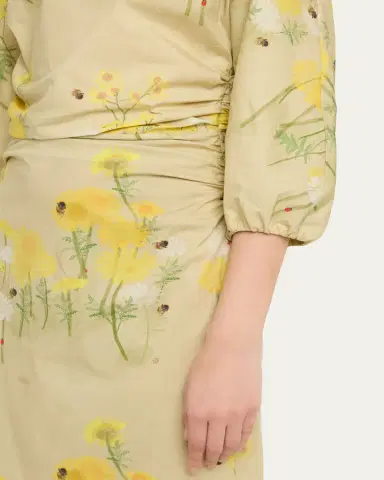 BERNADETTE Ezra Floral Ruched Cotton 3/4-Sleeve Midi Dress | Thumbnail 5 BERNADETTE Ezra Floral Ruched Cotton 3/4-Sleeve Midi Dress | Thumbnail 5