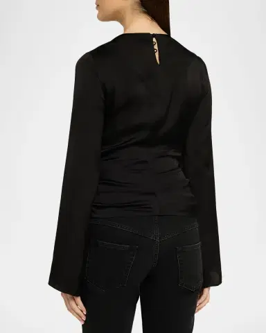 Isabel Marant Neame Draped Satin Flare-Sleeve Top | Thumbnail 2 Isabel Marant Neame Draped Satin Flare-Sleeve Top | Thumbnail 2