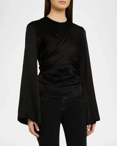 Isabel Marant Neame Draped Satin Flare-Sleeve Top | Thumbnail 3 Isabel Marant Neame Draped Satin Flare-Sleeve Top | Thumbnail 3