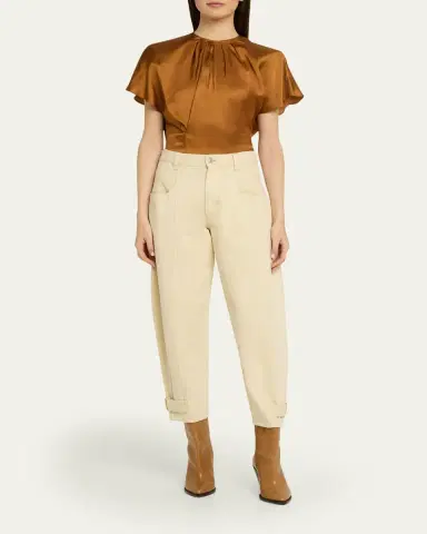 Isabel Marant Sakine Pleated Short-Sleeve Satin Top | Thumbnail 2 Isabel Marant Sakine Pleated Short-Sleeve Satin Top | Thumbnail 2