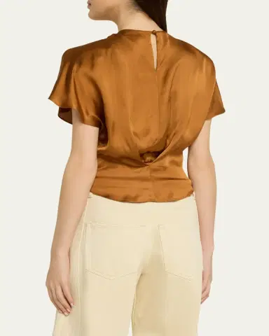 Isabel Marant Sakine Pleated Short-Sleeve Satin Top | Thumbnail 3 Isabel Marant Sakine Pleated Short-Sleeve Satin Top | Thumbnail 3