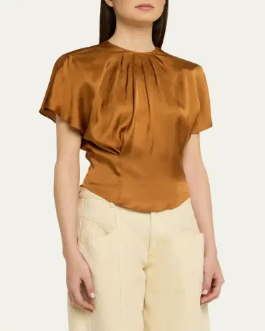 Isabel Marant Sakine Pleated Short-Sleeve Satin Top | Thumbnail 4 Isabel Marant Sakine Pleated Short-Sleeve Satin Top | Thumbnail 4