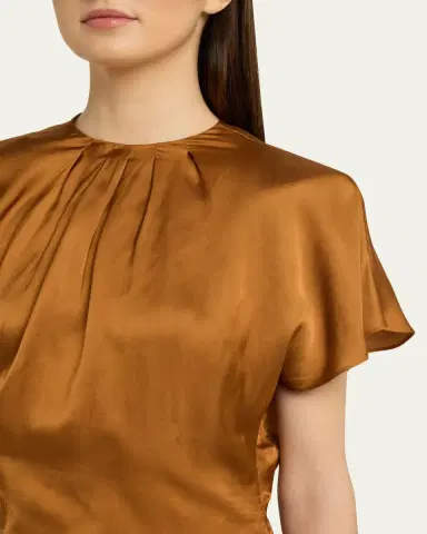 Isabel Marant Sakine Pleated Short-Sleeve Satin Top | Thumbnail 5 Isabel Marant Sakine Pleated Short-Sleeve Satin Top | Thumbnail 5
