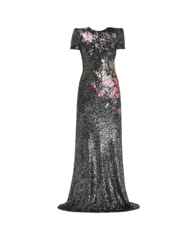 Naeem Khan Floral Applique Stretch Sequin Cap-Sleeve Gown | Thumbnail 1 Naeem Khan Floral Applique Stretch Sequin Cap-Sleeve Gown | Thumbnail 1