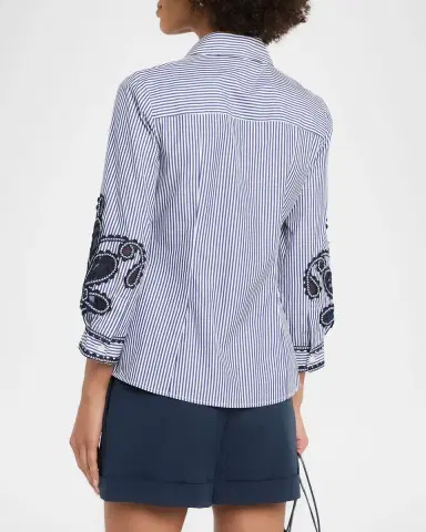 Carolina Herrera Ana Embroidered Striped Poplin Button-Down Shirt | Thumbnail 2 Carolina Herrera Ana Embroidered Striped Poplin Button-Down Shirt | Thumbnail 2