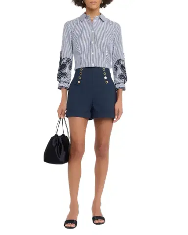 Carolina Herrera Ana Embroidered Striped Poplin Button-Down Shirt | Thumbnail 1 Carolina Herrera Ana Embroidered Striped Poplin Button-Down Shirt | Thumbnail 1