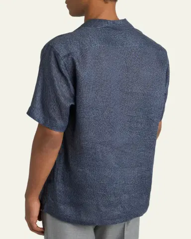 Brioni Men's Linen Pines-Print Camp Shirt | Thumbnail 3 Brioni Men's Linen Pines-Print Camp Shirt | Thumbnail 3