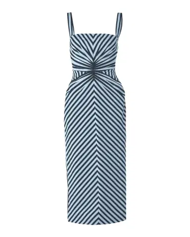 Carolina Herrera Sleeveless Striped Gathered-Waist Midi Dress | Thumbnail 1 Carolina Herrera Sleeveless Striped Gathered-Waist Midi Dress | Thumbnail 1