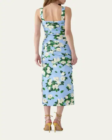 Carolina Herrera Draped Floral Cotton Sleeveless Midi Dress | Thumbnail 3 Carolina Herrera Draped Floral Cotton Sleeveless Midi Dress | Thumbnail 3