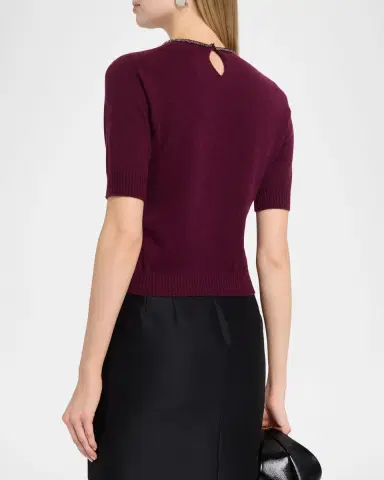 Giorgio Armani Embellished Short-Sleeve Cashmere Crewneck Sweater | Thumbnail 2 Giorgio Armani Embellished Short-Sleeve Cashmere Crewneck Sweater | Thumbnail 2