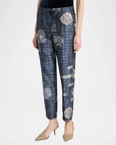 Giorgio Armani Check Floral Jacquard Straight-Leg Ankle Trousers | Thumbnail 4 Giorgio Armani Check Floral Jacquard Straight-Leg Ankle Trousers | Thumbnail 4