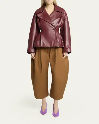 Balenciaga Pleated Leather Short Peplum Trench Coat | Thumbnail 2 Balenciaga Pleated Leather Short Peplum Trench Coat | Thumbnail 2