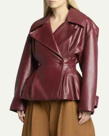 Balenciaga Pleated Leather Short Peplum Trench Coat | Thumbnail 4 Balenciaga Pleated Leather Short Peplum Trench Coat | Thumbnail 4