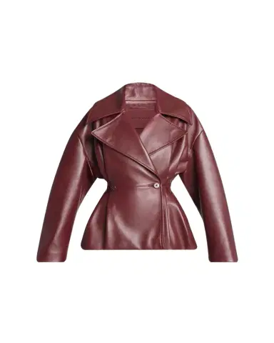 Balenciaga Pleated Leather Short Peplum Trench Coat | Thumbnail 1 Balenciaga Pleated Leather Short Peplum Trench Coat | Thumbnail 1