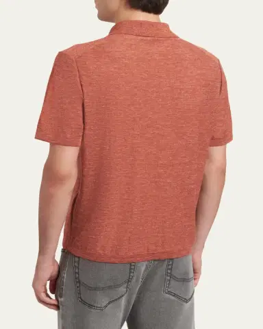 Brioni Men's Heathered Cashmere/Silk-Blend Polo Shirt | Thumbnail 3 Brioni Men's Heathered Cashmere/Silk-Blend Polo Shirt | Thumbnail 3